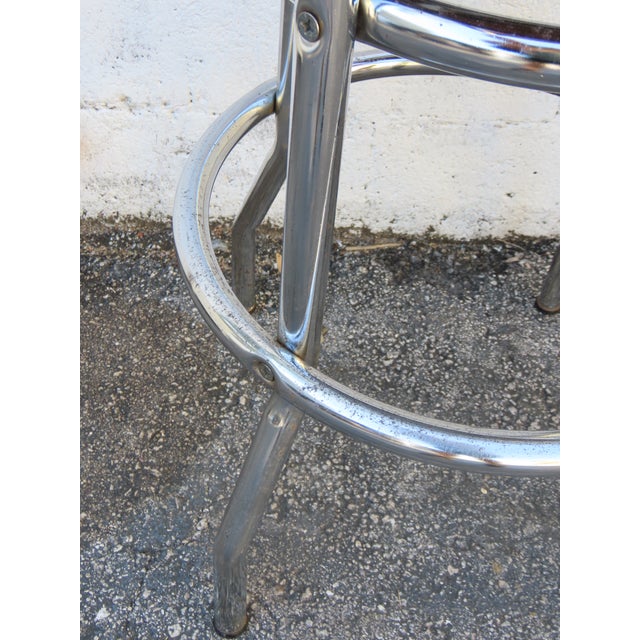 Metal Retro Mid Century Modern Swivel Red Vinyl and Chrome Barstools 6350 For Sale - Image 7 of 18