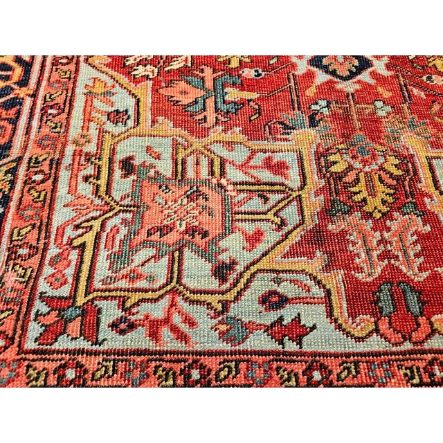 Antique Heriz Serapi Rug, Hand-Knotted Wool, Geometric Pattern, Brick-Red & Blue, 5x7 For Sale - Image 18 of 18