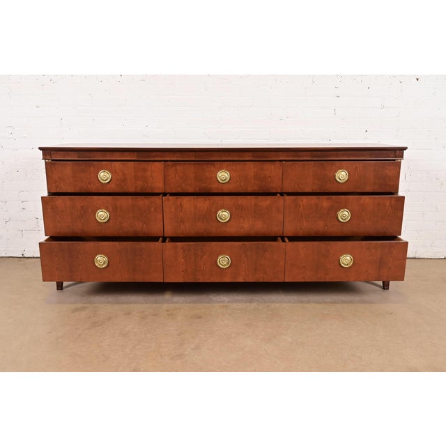 1960s Baker Furniture French Empire Cherry Wood Triple Dresser or Credenza, Newly Refinished For Sale - Image 5 of 11