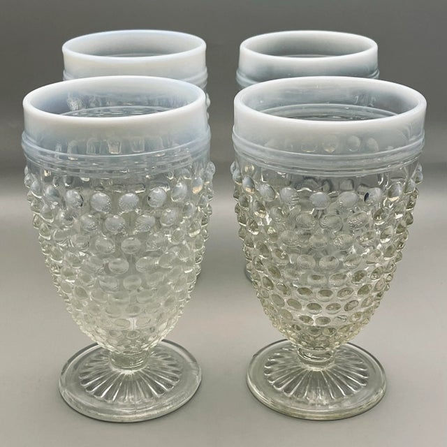 Mid 20th Century Fenton Opalescent Hobnail Footed Glasses- Set of 4 For Sale - Image 9 of 9