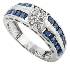 Modern 2.1 Carat Blue Sapphire & Diamond Statement Dome Band in 925 Silver - Size 7