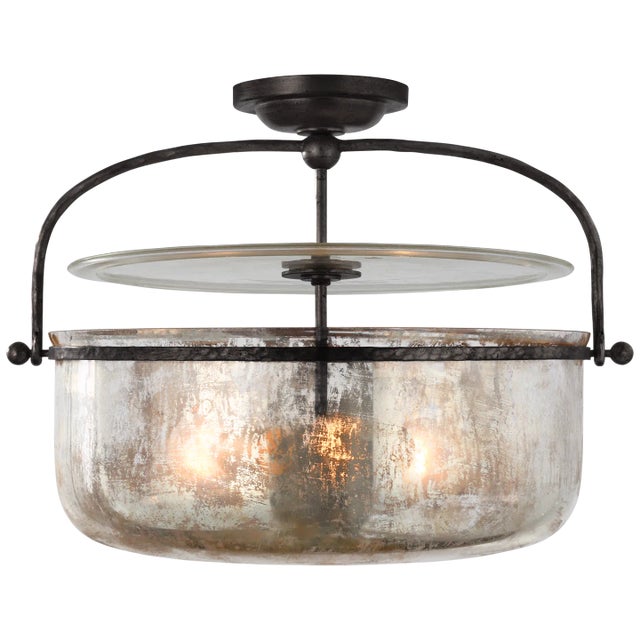 Lorford Medium Semi-Flush Lantern in Aged Iron with Mercury Glass Designer: Chapman & Myers Canopy: 5.5" Round Mounting:...