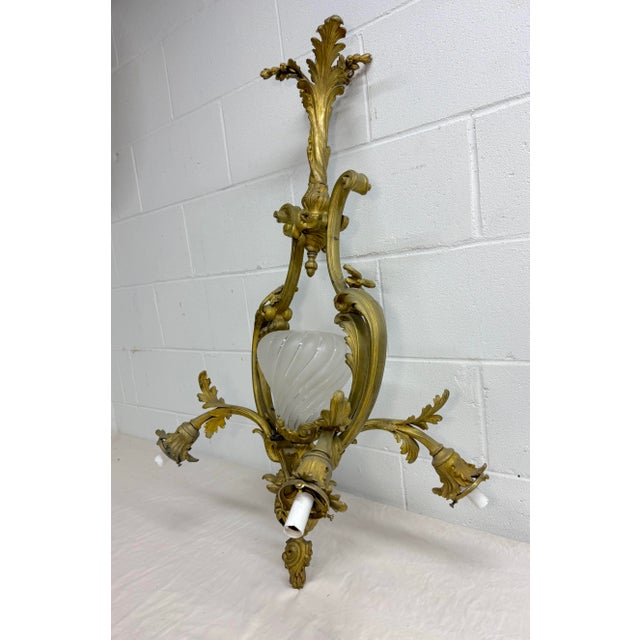 Large Antique Ornate Louis XV Dore Bronze French Ceiling Chandelier Fixture For Sale - Image 10 of 15