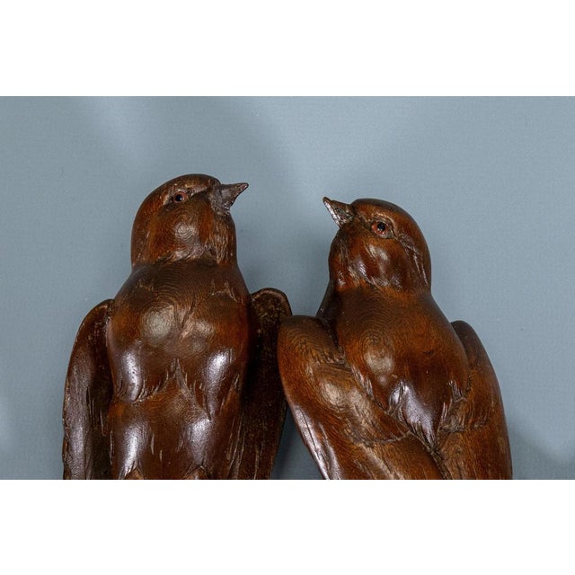 Metal Antique Black Forest Carved Wood Wall Key Holder with Swallow Birds, ca. 1910s For Sale - Image 7 of 18