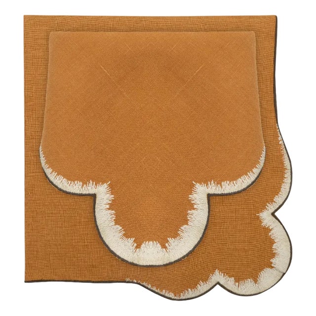 VALVER Tobacco Embroidered Linen Napkin from Los Encajeros For Sale