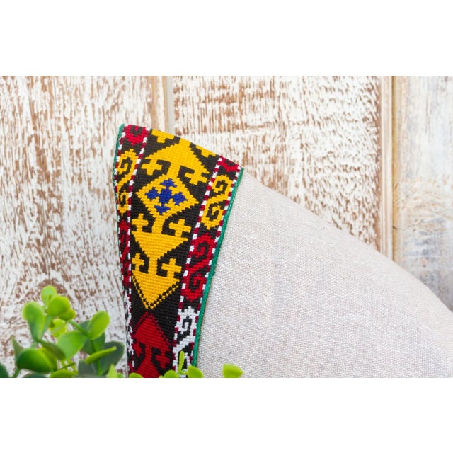 Tribal Rup Linen Tribal Border Pillow For Sale - Image 3 of 9