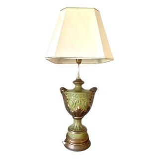 Large Bronze-Green Ceramic Lamp, 1950s For Sale