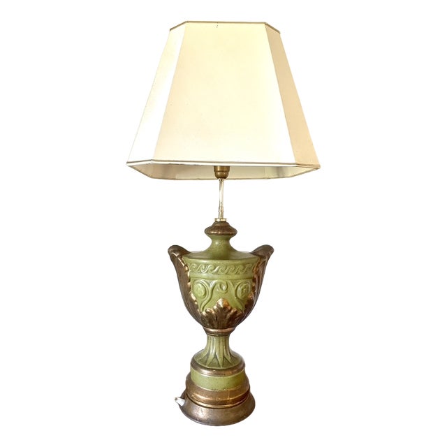 Large Bronze-Green Ceramic Lamp, 1950s For Sale
