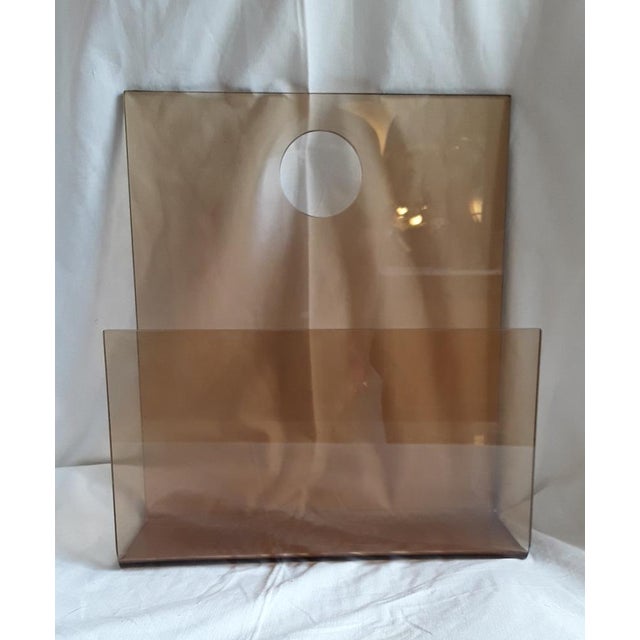 Vintage Wall-Hanging Newspaper Stand in Brown Tinted Acrylic Glass, 1970s For Sale - Image 6 of 7