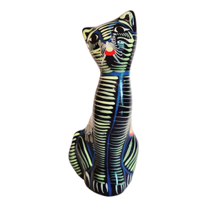 Vintage MCM Talavera Mexican Pottery Hand Painted Cat Figurine