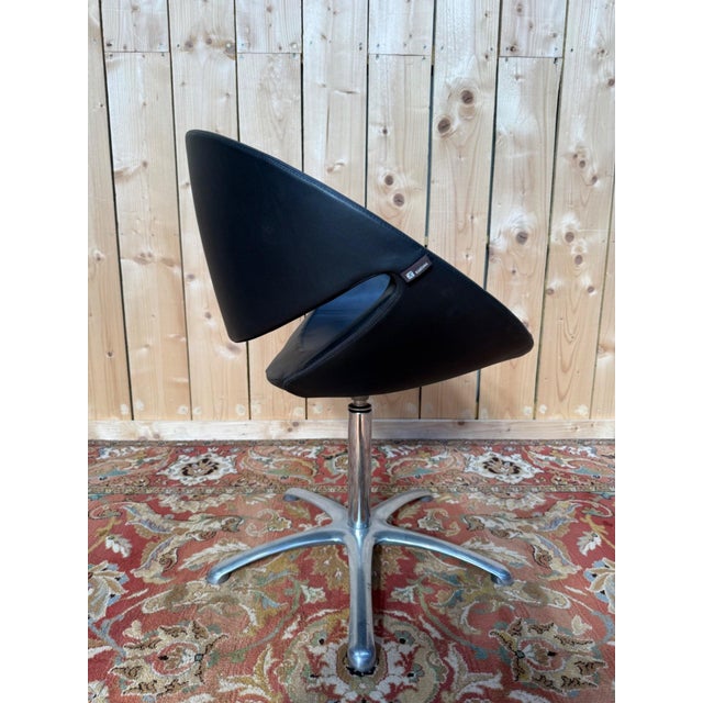 Black Set of 4 Swivel Shell Chairs 1980 Karisma Leather & Chrome Metal For Sale - Image 8 of 9