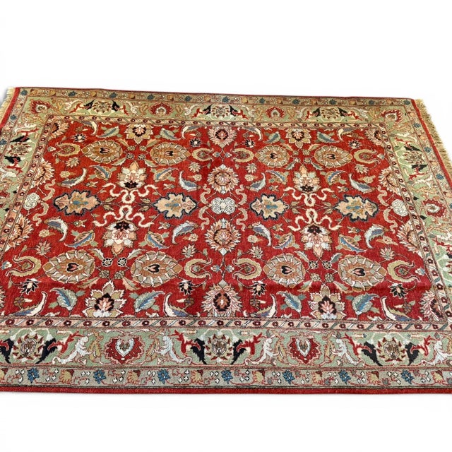 1970s Vintage Turkish Rug 9x12 – Intricate Floral Design in Red, Ivory and Beige For Sale - Image 5 of 5