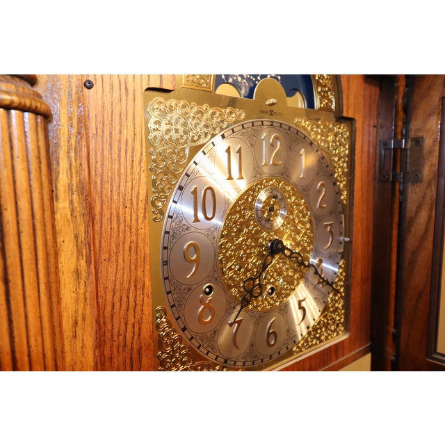 1990s Howard Miller Oak Grandfather Clock With Kieninger Triple Chime Movement and Moon Dial For Sale - Image 14 of 18