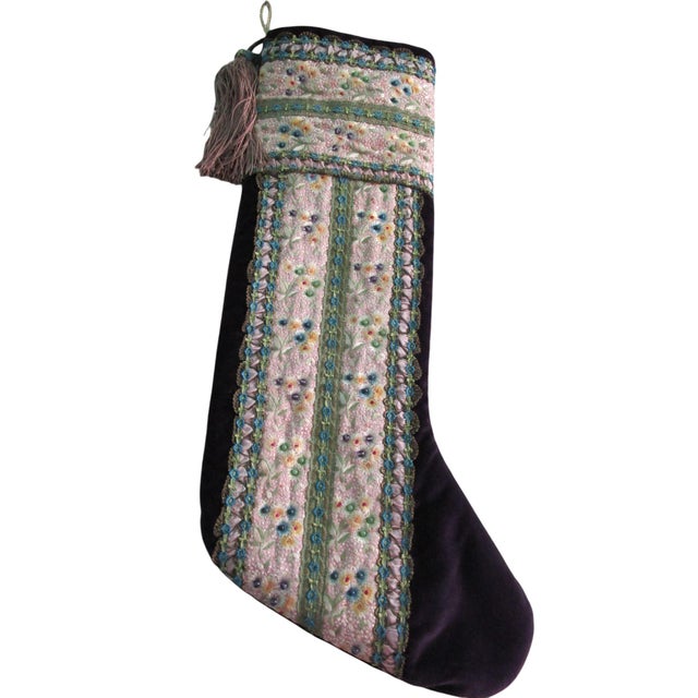 Christmas Stocking Created From Heirloom Fabric, Lace and Beads by Sandra Dunn for Neiman Marcus, Vintage 1987 For Sale - Image 17 of 18