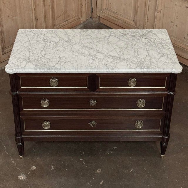 French Louis XVI Mahogany Carrara Marble Top Commode For Sale - Image 15 of 17