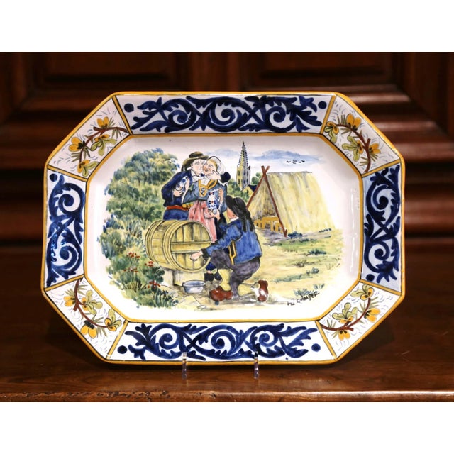 HB Quimper Odetta Early 20th Century French Hb Quimper Hand-Painted Faience Platter For Sale - Image 4 of 8