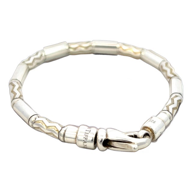 1990s Tiffany & Co Estate German Zig Zag Bracelet Sterling Silver For Sale