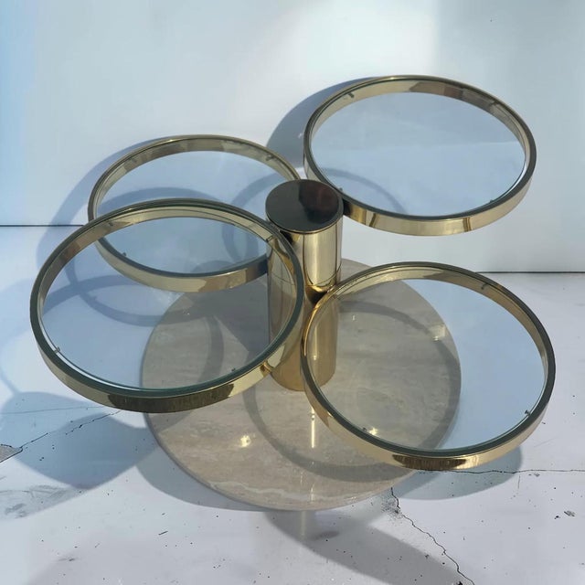 1970s Leon Rosen for Pace Collection Brass Marble Multi-Circle Coffee Table For Sale - Image 5 of 7