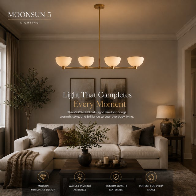 Modern Linear Chandelier 4 Light, Matte Off White Dome Pendant Light Brass Dining Room Fixture, Kitchen Island Lighting, Minimalist Light For Sale - Image 10 of 13