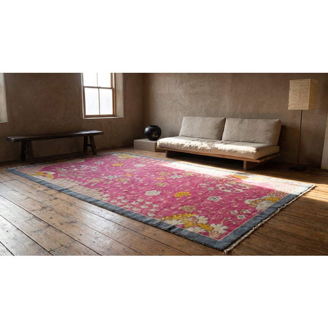 Textile 1920s Pink Blush Floral Antique Chinese Art Deco Rug 10' X 19' Handknotted Wool Carpet by Nichols Workshop For Sale - Image 7 of 9