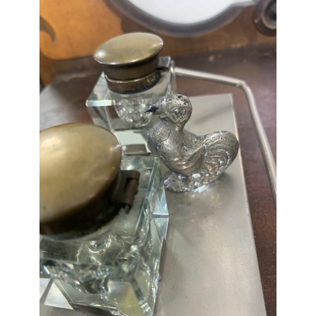 Traditional Antique Double Crystal Inkwell With Bird Finial For Sale - Image 3 of 11