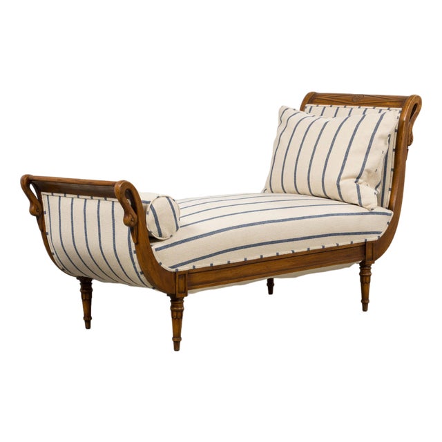 Early 19th Century French Empire Mahogany Recamier in Striped Jacquard For Sale