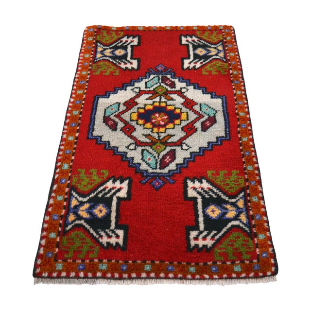 1970s Hand Knotted Small Turkish Rug Entry Kitchen Decor Door Mat Yastik Rug - 20" X 36" For Sale - Image 6 of 11
