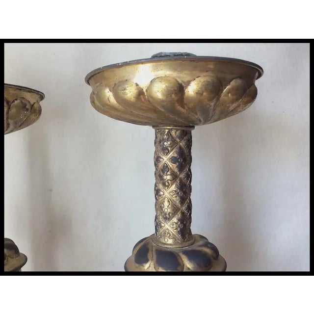 Metal Pair Antique 19thC Victorian, Gothic Candlesticks Lions Dore Bronze For Sale - Image 7 of 12