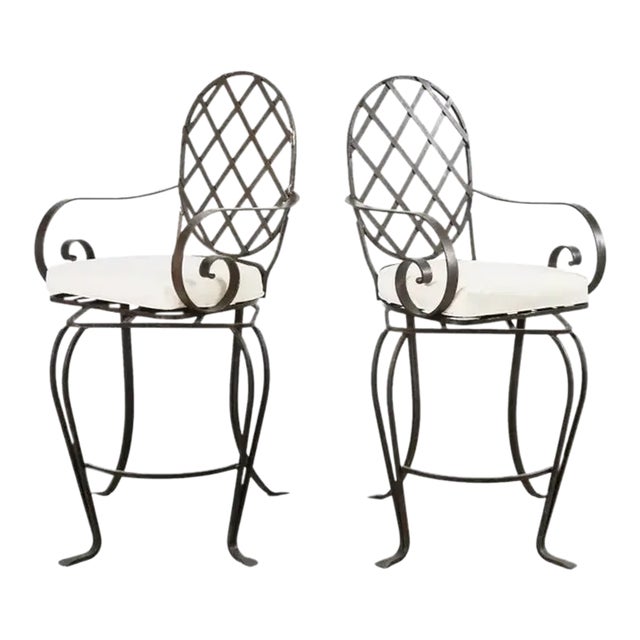 Pair of Rose Tarlow Style Iron Garden Swivel Bar Stools Chairish