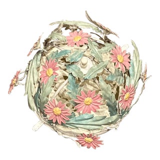 Vintage Italian Tole Wall/Ceiling Mount Light Cage Metal Flowers For Sale