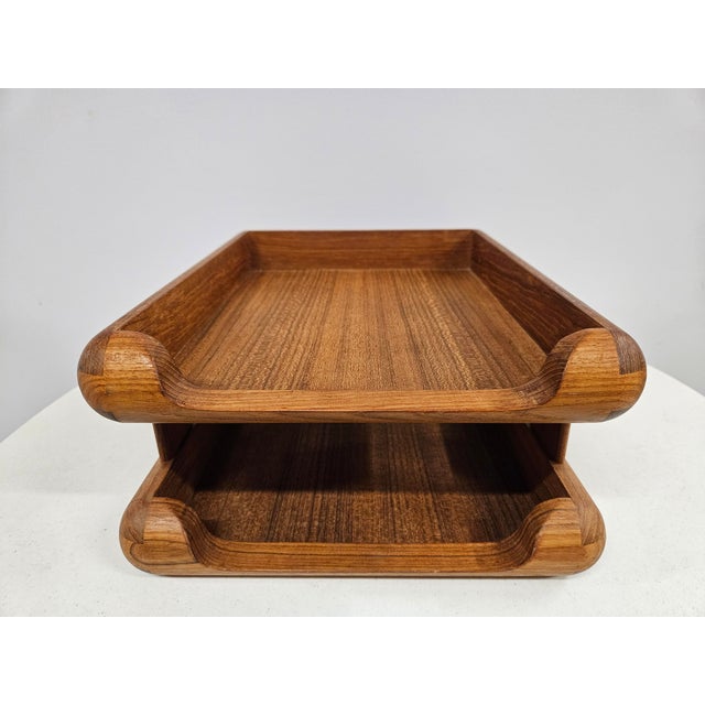 Kalmar Teak Danish Modern Style Double Letter Tray - Desk Organizer For Sale - Image 4 of 11