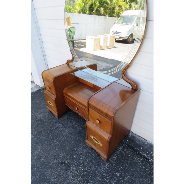 Art Deco Waterfall Walnut Vanity Dressing Table With Mirror Chairish