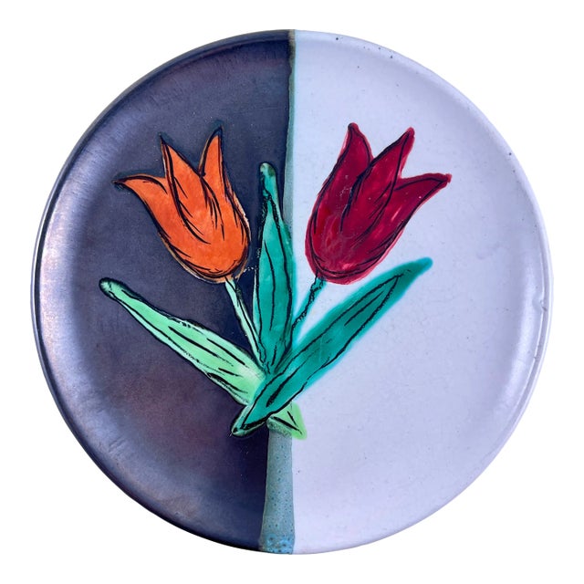 Mid-Century French Atelier Cérenne à Vallauris Hand Made Signed Tulip Plate For Sale