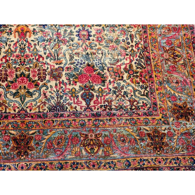 Vintage Oversized Persian Kerman Lavar Rug, Hand-Knotted Wool, Allover Floral Vase Pattern, Ivory & Turquoise, 9’ X 14’ For Sale - Image 18 of 18
