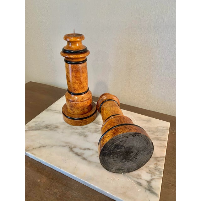 Mid 20th Century Faux Burlwood and Ebonized Candleholders - a Pair For Sale - Image 10 of 11