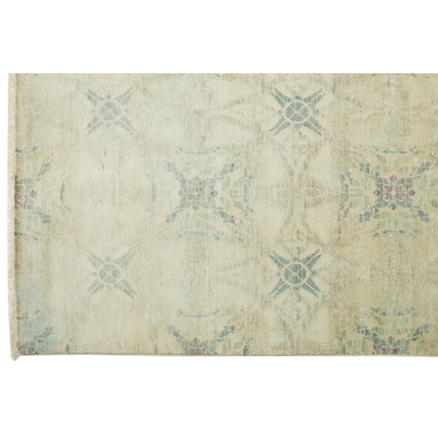 Textile Handmade Beige Modern Oushak Style Wool Rug With Allover Pattern For Sale - Image 7 of 9