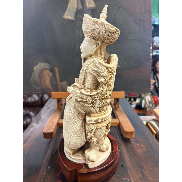 Chinese Empress Emperor Figurine Faux Ivory For Sale - Image 4 of 14