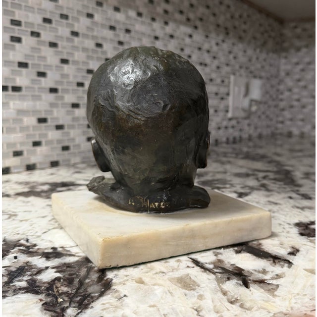 1960s Signed Mid-Century Modern Bronze Infant Bust on Marble Base For Sale In Houston - Image 6 of 10