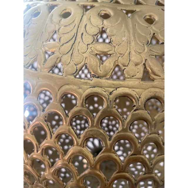 Middle-Eastern Pierced Brass Hanging Globe Lantern For Sale - Image 4 of 11
