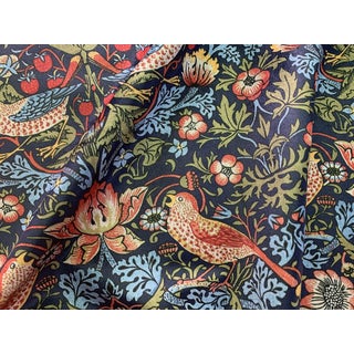 William Morris Strawberry Thief Upholstery Fabric: Navy 1 Yard For Sale
