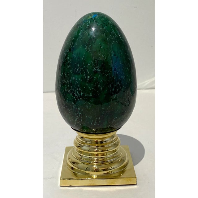 Green Porcelain Egg on Brass Stand For Sale - Image 4 of 13