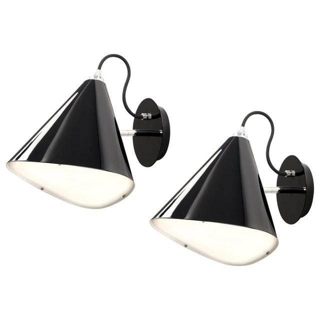 Daniel Becker Emily Wall Lights in Ultra Glossy Black for Moss Objects - a Pair For Sale