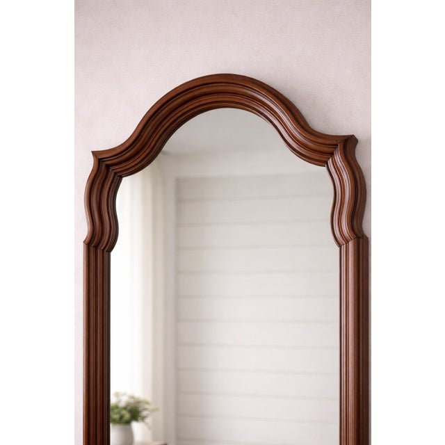Late 20th Century Vintage Traditional 70s Solid Wood Dresser With Arched Mirror For Sale - Image 5 of 9