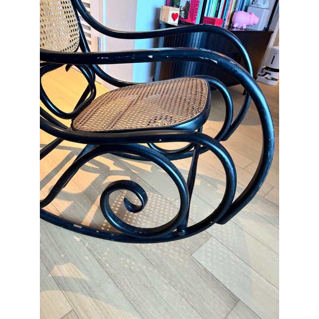 Mid-Century Modern 1970s FMG Bentwood & Cane Rocking Chair, Thonet Design, Made in Poland For Sale - Image 3 of 6