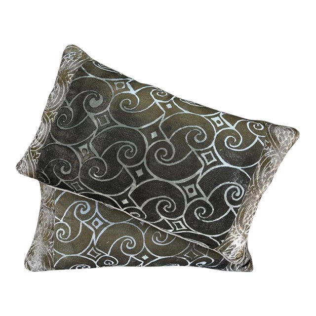 Vintage Italian Fortuny Velvet Pillows- A Pair For Sale