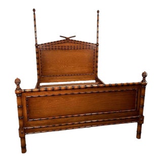 Antique Faux Bamboo Queen Size Bed For Sale