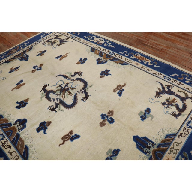 Zabihi Collection Ivory Antique Chinese Dragon Rug - 7'3" x 9'7" For Sale - Image 12 of 12