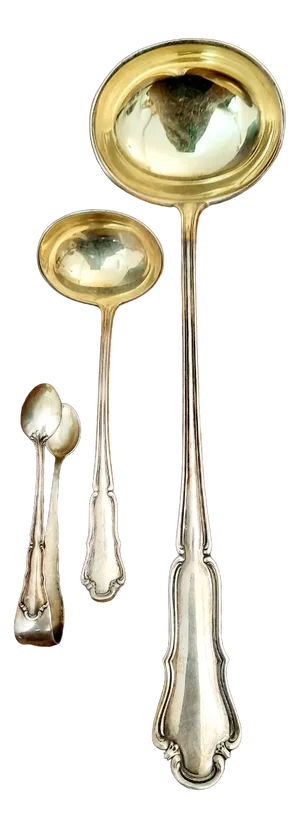 Silver Serving Ladles and Tong, 1890s, Set of 3