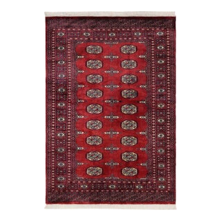 Tribal Bokhara Red/Blue Hand Knotted Wool Rug For Sale