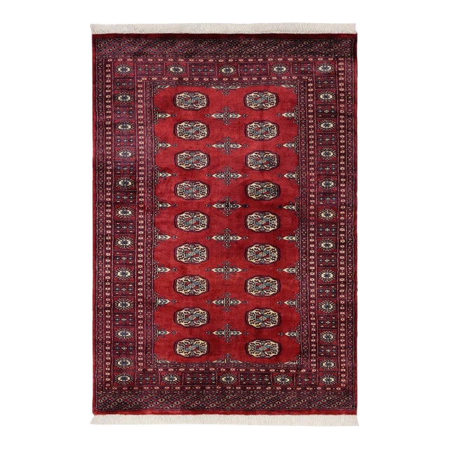 Tribal Bokhara Red/Blue Hand Knotted Wool Rug For Sale